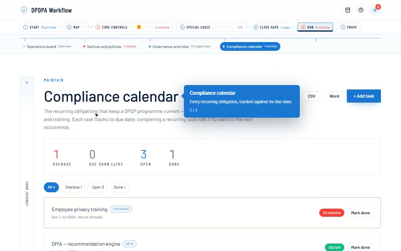 Compliance calendar demo