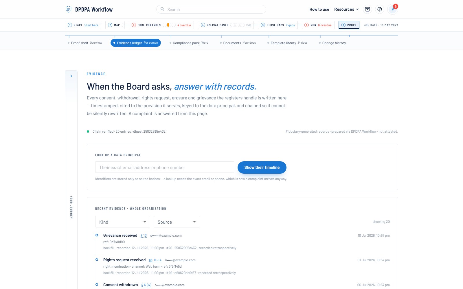 Evidence ledger & complaint response — screenshot