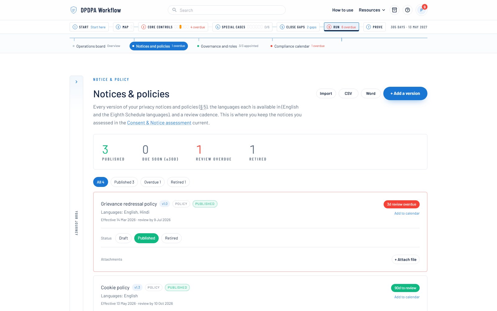 Notices & policies — screenshot