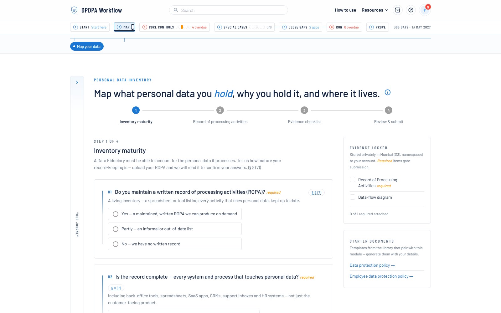 Personal data inventory (ROPA) — screenshot